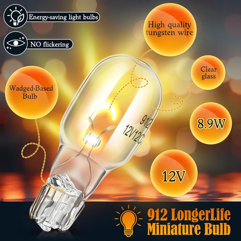 Avenuebool 15 Pcs 912 Bulbs Compatible with 54766, 912 Auto/RV/Marine Replacement Interior Light Bulb, License Plate Side Marker Automotive Interior Dashboard Dome Light Replacement,12V and 8.9 W - Image 3